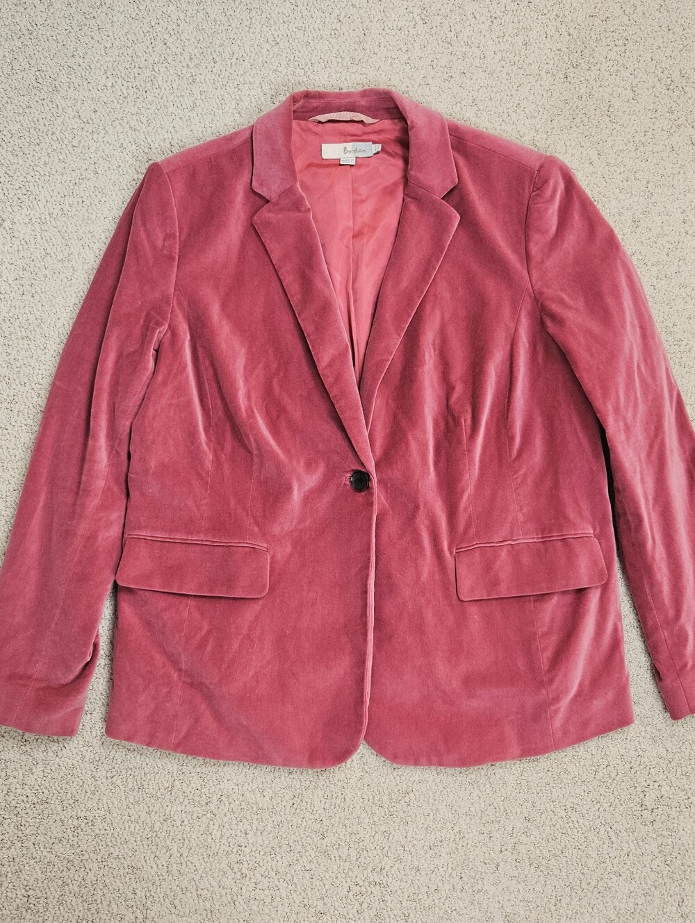 Boden Velvet Blazer Pink Womens 16 Office Holiday Elle Woods Barbie Flaw